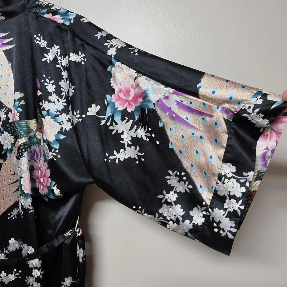 KIM+ONO Women's Kimono‎ Robe Long Peacock Blossoms Floral Blue Green One Size
